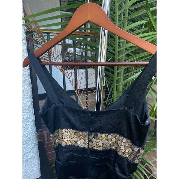 Nicole Miller Evening Womens XS Black Dress Formal Satin Stretch Silk Sequin - Picture 3 of 5